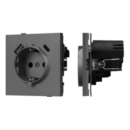 Фото #1 товара Механизм розетки с USB зарядкой SCT-TENDO-MUAC-SFPL-GR (230V, 16A) (Arlight, Матовый графитовый)