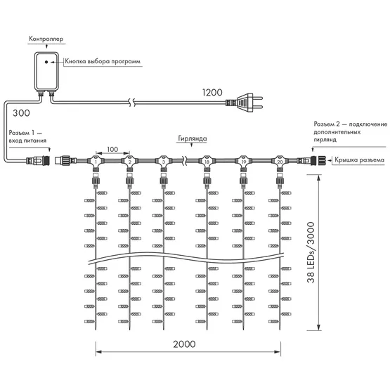 Фото #6 товара Светодиодная гирлянда ARD-CURTAIN-CLASSIC-2000x3000-CLEAR-760LED White (230V, 60W) (Ardecoled, IP65)