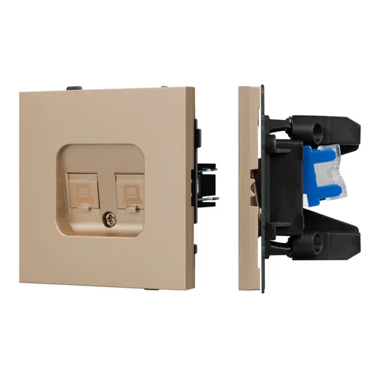 Фото #1 товара Механизм компьютерной розетки двойной SCT-TENDO-MPC2-PL-GD (RJ-45, CAT6) (Arlight, Песочный)