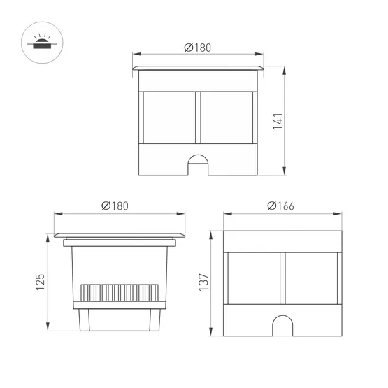Фото #4 товара Светильник LTD-DAFNA-GROUND-R180-25W Warm3000 (SL, 35 deg, 230V) (Arlight, IP67 Металл, 5 лет)