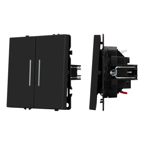 Фото #1 товара Механизм выключателя двухклавишный проходной LED SWT-NOBE-MKP2-SFPL-L-BK (230V, 10A) (Arlight, Черный оникс)