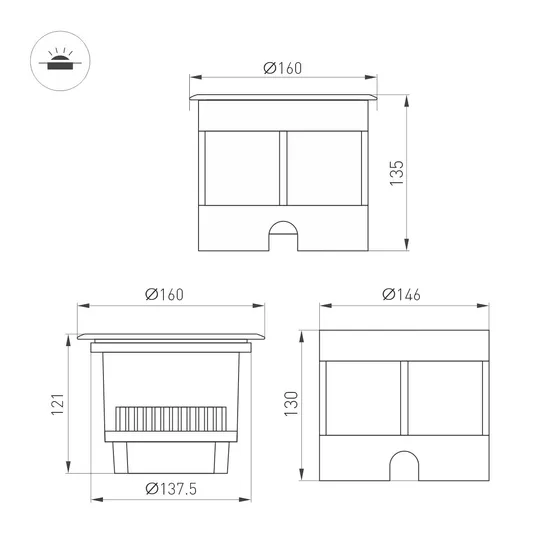 Фото #4 товара Светильник LTD-DAFNA-GROUND-R160-16W Warm3000 (SL, 35 deg, 230V) (Arlight, IP67 Металл, 5 лет)