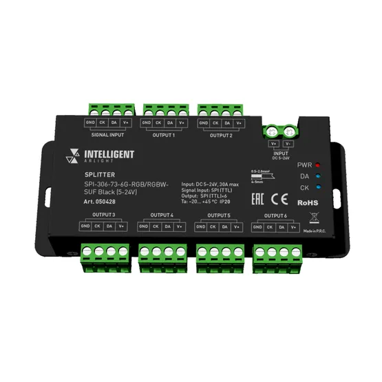 Фото товара INTELLIGENT ARLIGHT Сплиттер SPI-306-73-6G-RGB/RGBW-SUF Black (5-24V) (IARL, IP20 Металл, 5 лет)