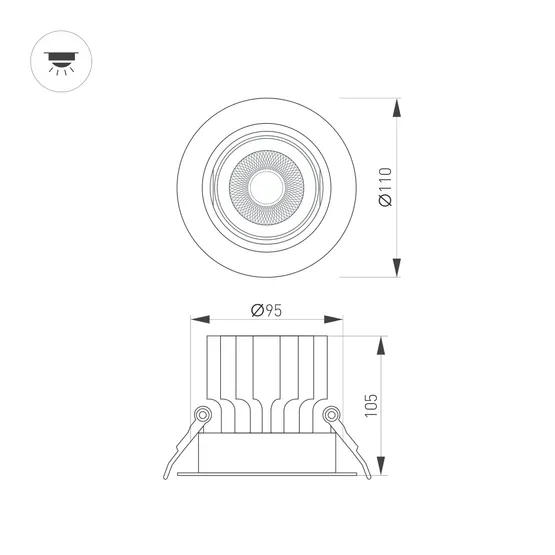 Фото #8 товара Светильник MS-VORTEX-BUILT-R110-20W Warm3000 (WH-WH, 20 deg, 230V) (Arlight, IP20 Металл, 5 лет)