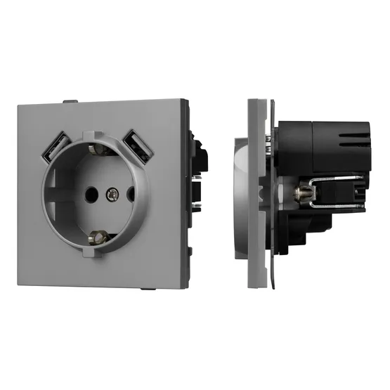 Фото #1 товара Механизм розетки с USB зарядкой SCT-TENDO-MUAA-PL-GR (230V, 16A) (Arlight, Графитовый)