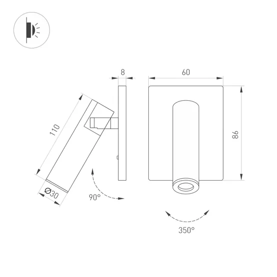 Фото #6 товара Светильник SP-READER-S60x86-3W Warm2700 (BK, 20 deg, 230V) (Arlight, IP20 Металл, 3 года)