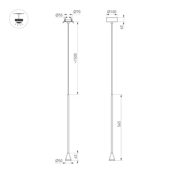 Фото #4 товара Светильник SP-RINAR-HANG-L565-5W Warm3000 (BK, 36 deg, 230V)  (Arlight, IP20 Металл, 5 лет)