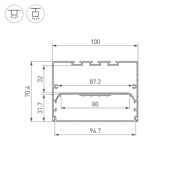 Фото #3 товара Профиль POWER-W100H70-2000 ANOD (Arlight, Алюминий)