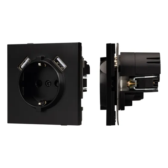Фото #1 товара Механизм розетки с USB зарядкой SCT-TENDO-MUAA-PL-BK (230V, 16A) (Arlight, Черный)