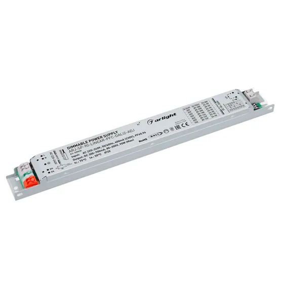 Фото товара Блок питания ARJ-SP-90-LINEAR-PFC-DALI2-ADJ (90W, 80-300V, 0.3-0.7A) (Arlight, IP20 Металл, 5 лет)