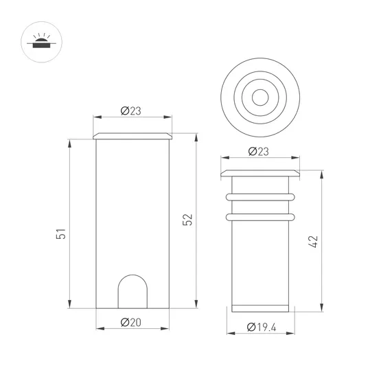 Фото #4 товара Светильник ART-PELURU-GROUND-R23-1W Warm3000 (GR, 30 deg, 24V) (Arlight, IP67 Металл, 3 года)