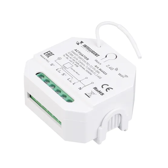 Фото товара INTELLIGENT ARLIGHT Актуатор SMART-SWITCH-702-72-PS-DIN (230V, 2x1A, Curtain, TUYA Wi-Fi, 2.4G) (IARL, IP20 Пластик, 5 лет)