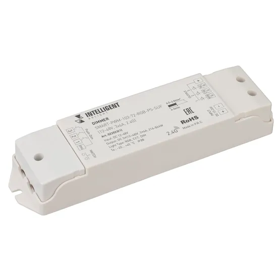 Фото товара INTELLIGENT ARLIGHT Диммер SMART-PWM-103-72-RGB-PS-SUF Grey (12-48V, 3x6A, 2.4G) (IARL, IP20 Пластик, 5 лет)