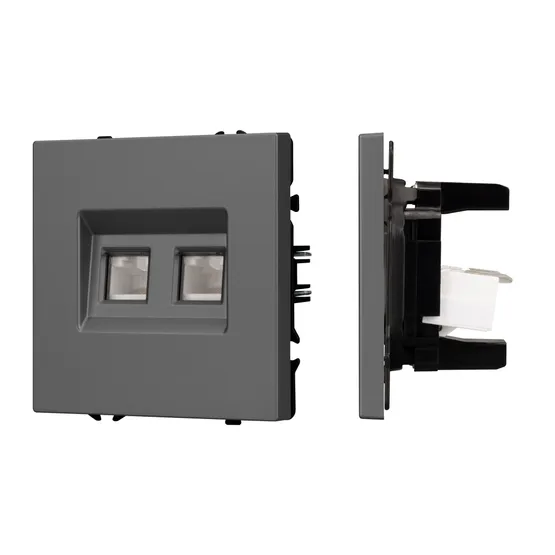 Фото #1 товара Механизм сдвоенной компьютерной розетки SCT-NOBE-MPC2-SFPL-GR (RJ-45, CAT6) (Arlight, Серый базальт)