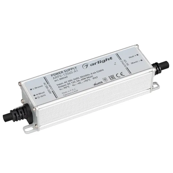 Фото товара Блок питания ARPV-12060-A1 (12V, 5.0A, 60W) (Arlight, IP67 Металл, 3 года)