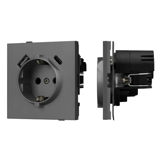 Фото #1 товара Механизм розетки с USB зарядкой SCT-TENDO-MUAC-SFPL-GR (230V, 16A) (Arlight, Матовый графитовый)