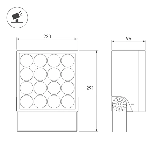 Фото #4 товара Светильник ALT-BLOCK-S220x220-50W Day4000 (GR, 36 deg, 230V) (Arlight, IP66 Металл, 3 года)