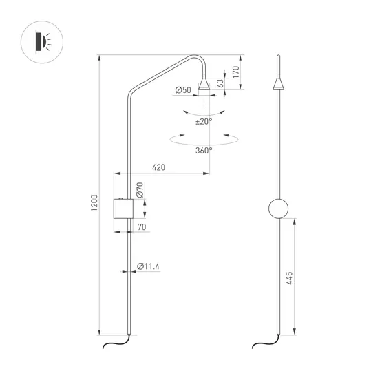 Фото #4 товара Светильник SP-RINAR-WALL-5W Warm3000 (BK, 36 deg, 230V)  (Arlight, IP20 Металл, 5 лет)