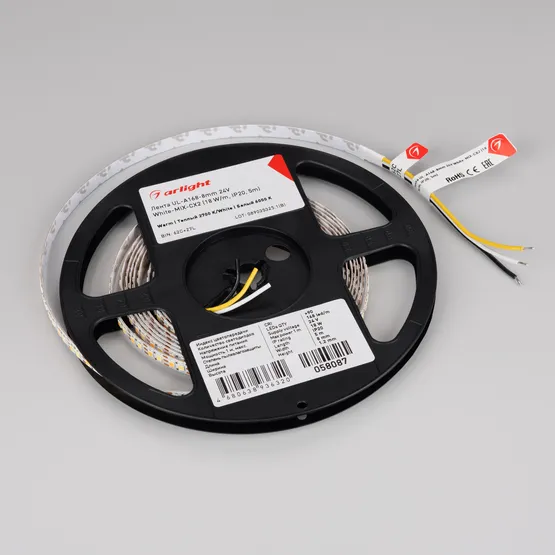 Фото #3 товара Светодиодная лента UL-A168-8mm 24V White-MIX-CX2 (18 W/m, IP20, 5m) (Arlight, резка 2 светодиода)